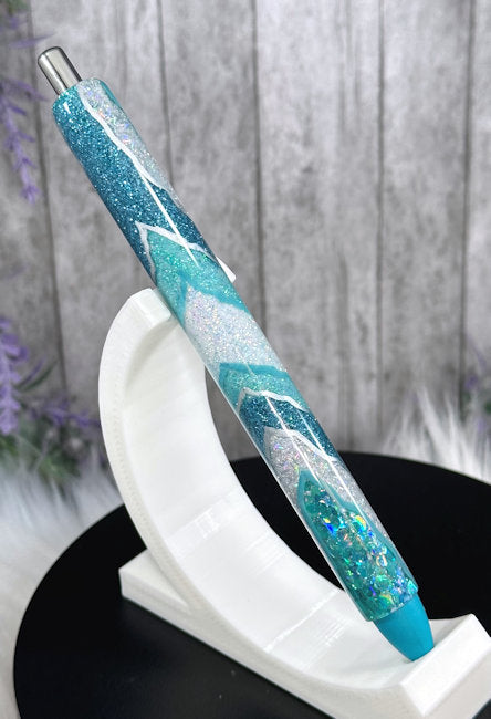 Handmade Teals Geode design glitter pen with free refill