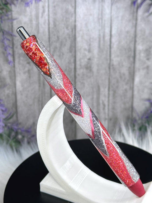 Handmade Red and Silver Geode design glitter pen with free refill