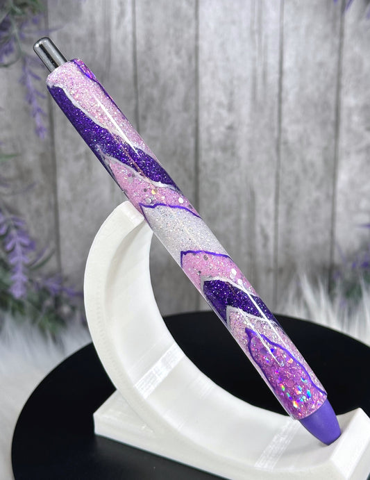 Handmade Purple and Orchid Geode design glitter pen with free refill 2
