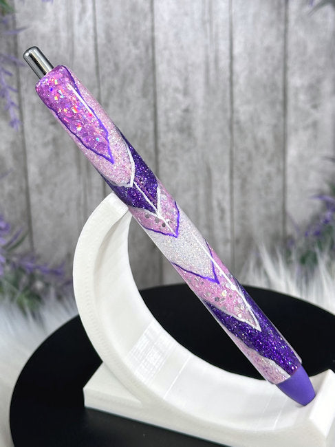 Handmade Purple and Orchid Geode design glitter pen with free refill 2