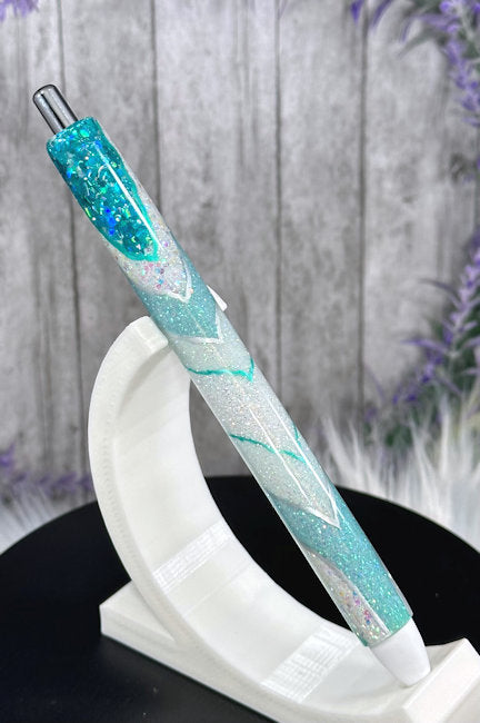 Handmade Aquas Geode design glitter pen with free refill