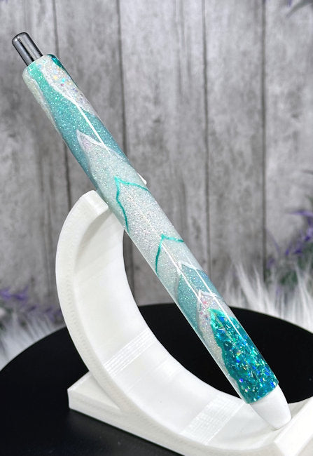 Handmade Aquas Geode design glitter pen with free refill