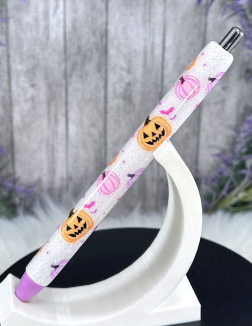 Handmade Pin and Purple Pumpkins Halloween glitter pen with free refill