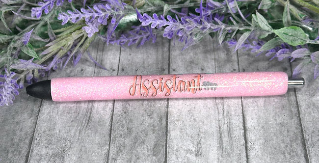 Handmade Dental Assistant on pink glitter pen with free refill