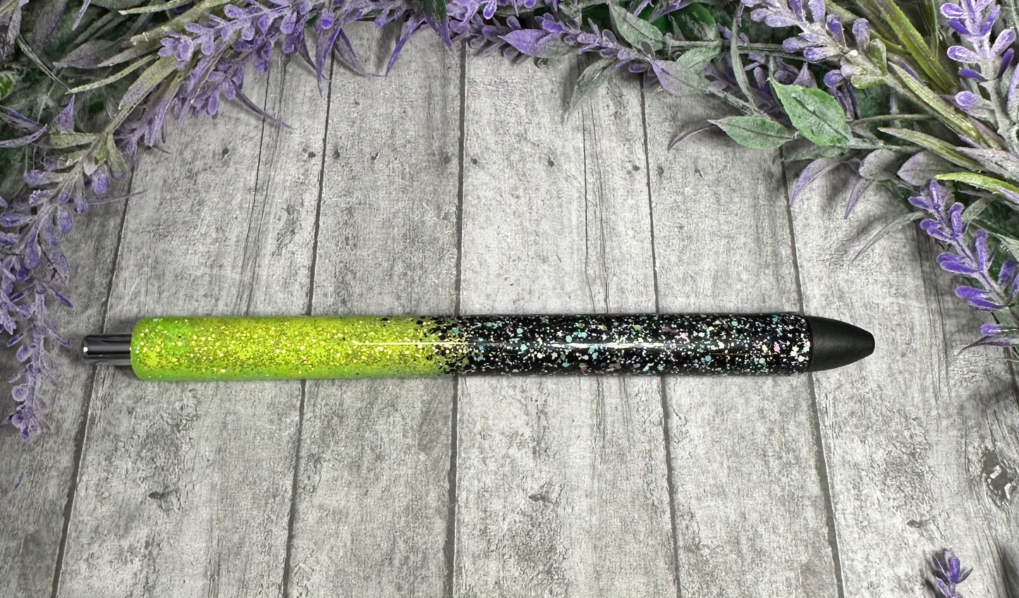 Handmade Ombre Green and Black Rainbow glitter pen with free refill