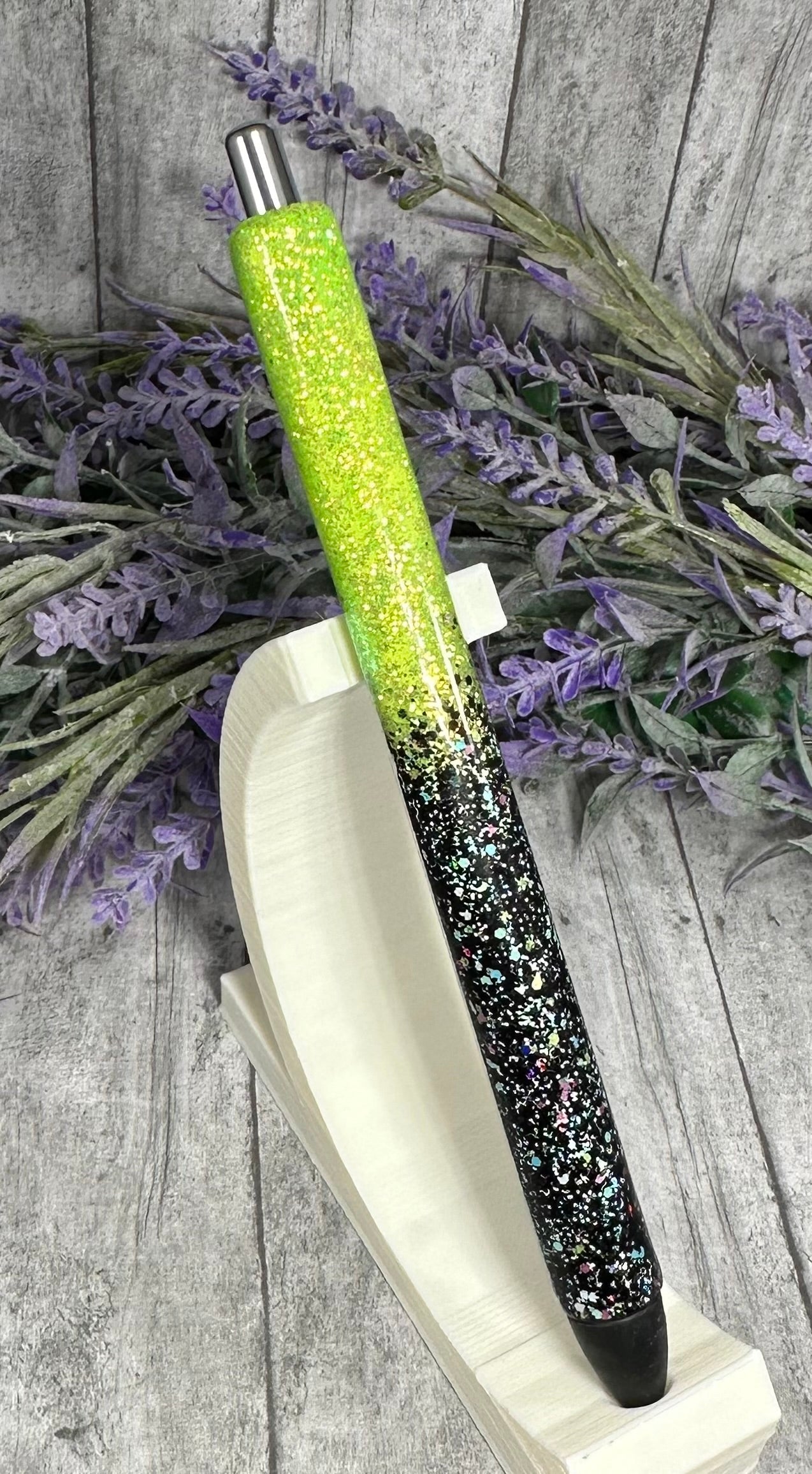 Handmade Ombre Green and Black Rainbow glitter pen with free refill