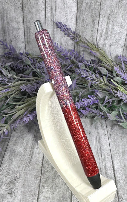 Handmade Ombre Red White Blue glitter pen with free refill