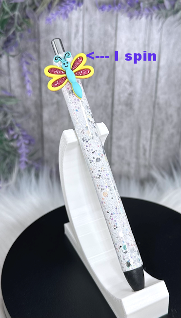 Handmade Spinning Dragonfly glitter pen with free refill