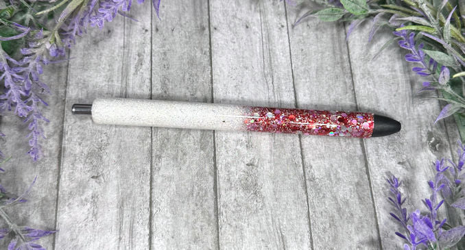 Handmade Ombre Cherry Red and White glitter pen with free refill