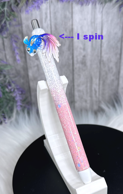 Handmade Spinning Fish glitter pen with free refill