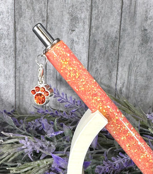 Handmade Orange Paw dangle charm glitter pen with free refill