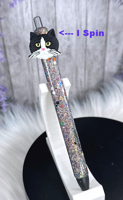 Handmade Spinning Cat glitter pen with free refill