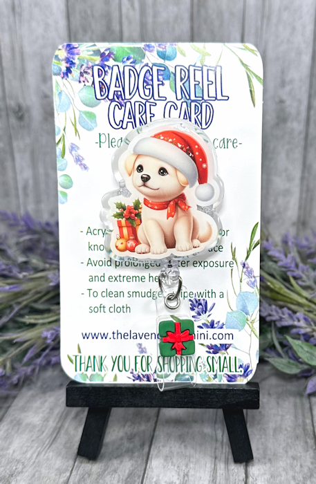 Handmade Christmas Puppy Badge Reel