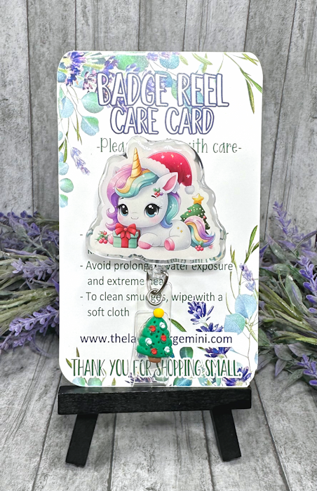 Handmade Christmas Unicorn Badge Reel