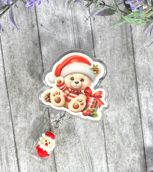 Handmade Christmas Teddy Bear Badge Reel