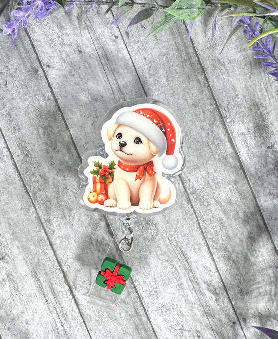 Handmade Christmas Puppy Badge Reel