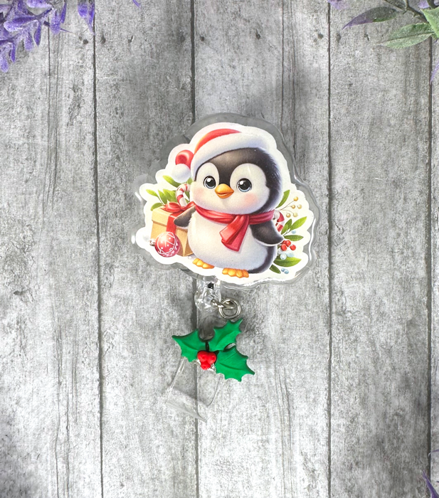 Handmade Christmas Penguin Badge Reel