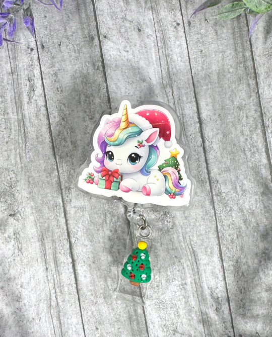 Handmade Christmas Unicorn Badge Reel