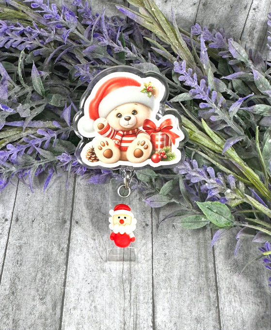 Handmade Christmas Teddy Bear Badge Reel