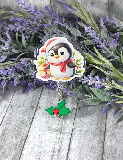 Handmade Christmas Penguin Badge Reel