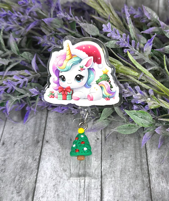 Handmade Christmas Unicorn Badge Reel