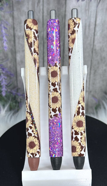 Handmade Sunflowers and Cow Print Ombre Brown glitter pen with free refill