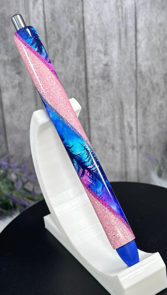 Handmade Northern Lights on light pink glitter pen with free refill