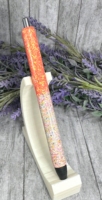 Handmade Orange and Rainbow glitter pen with free refill