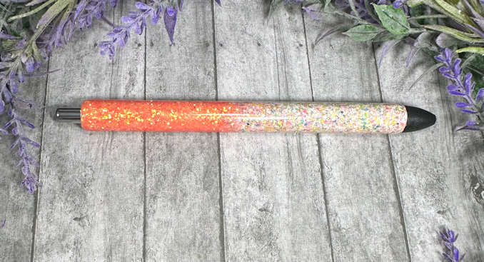 Handmade Orange and Rainbow glitter pen with free refill