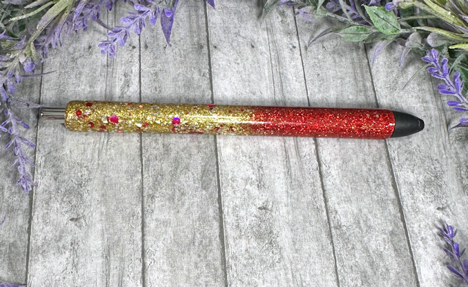 Handmade Gold and Red glitter pen with free refill