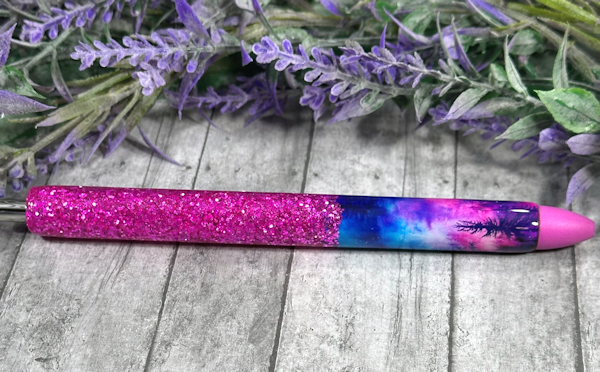 Handmade Ombre Northern Lights with pink glitter pen with free refill