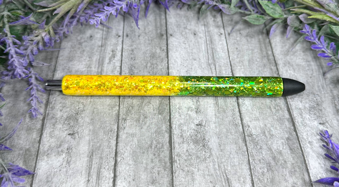 Handmade Ombre Yellow and Green glitter pen with free refill