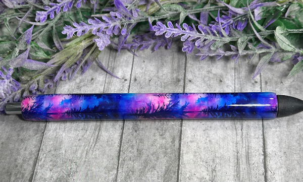 Handmade Northern Lights on black glitter pen with free refill