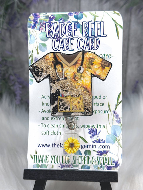 Handmade Sunflowers Scrub top Badge Reel