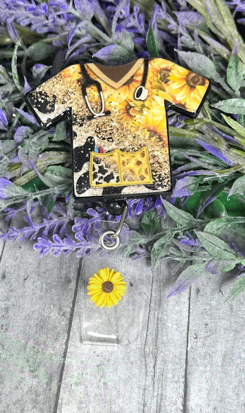 Handmade Sunflowers Scrub top Badge Reel