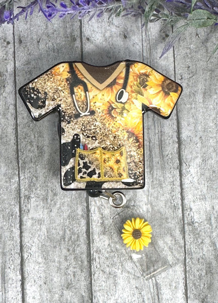 Handmade Sunflowers Scrub top Badge Reel