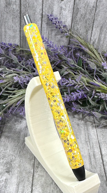 Handmade Yellow glitter pen with free refill