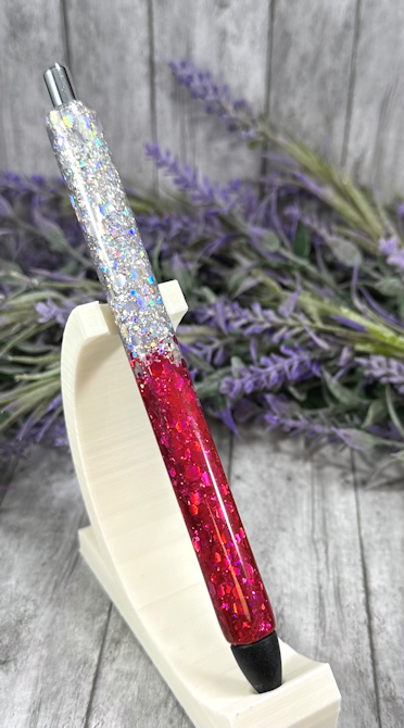 Handmade Ombre Cherry Red and Silver glitter pen with free refill