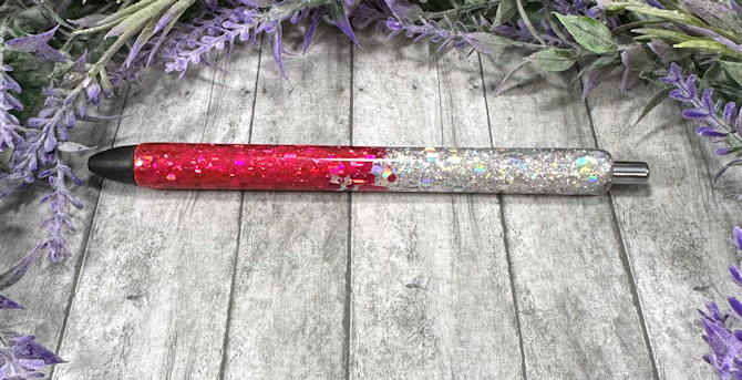 Handmade Ombre Cherry Red and Silver glitter pen with free refill