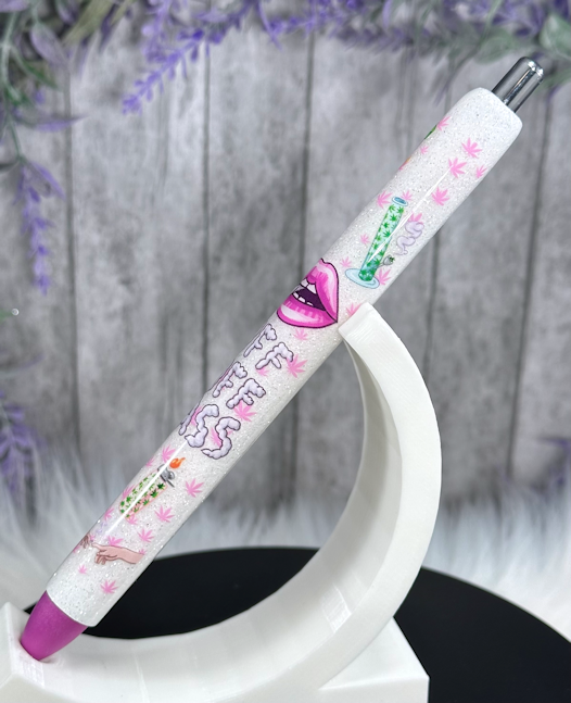 Handmade Marijuana Puff Puff Pass  glitter pen with free refill