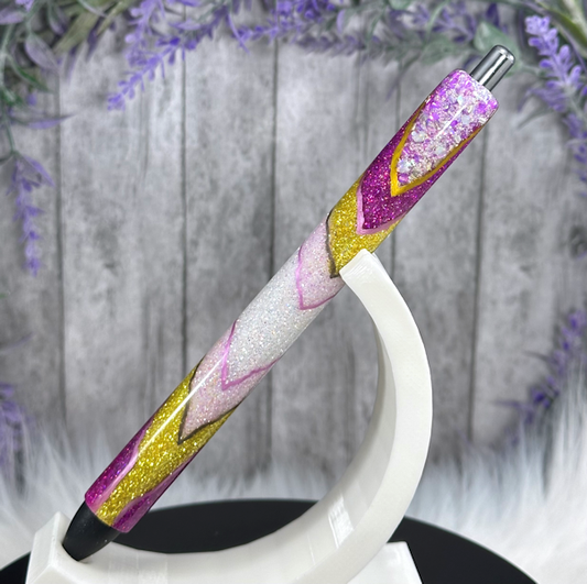 Handmade Pinks Geode design glitter pen with free refill