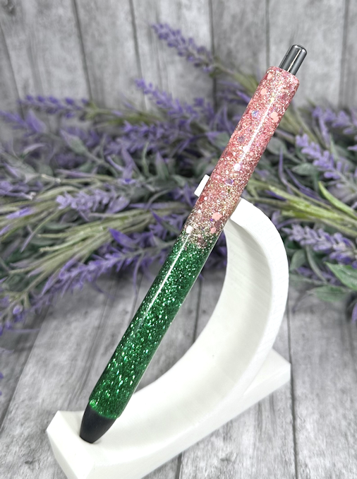 Handmade Pink and Green Ombre glitter pen with free refill