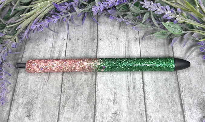 Handmade Pink and Green Ombre glitter pen with free refill