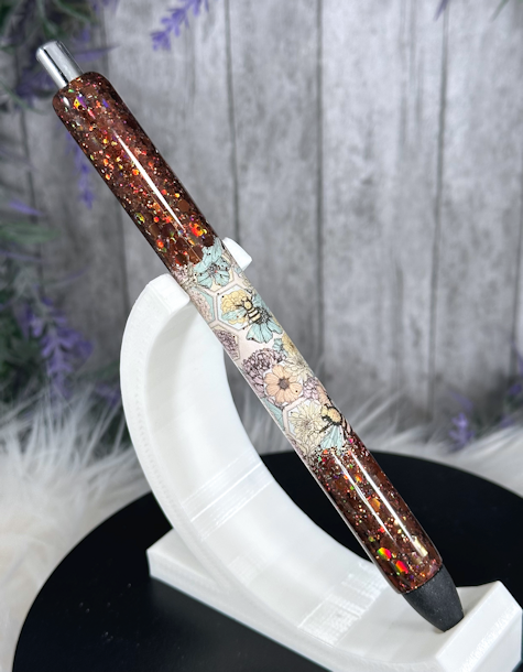 Handmade Peek A Boo Boho Bees glitter pen with free refill