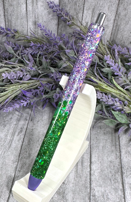 Handmade Ombre Chunky Purple and Green glitter pen with free refill