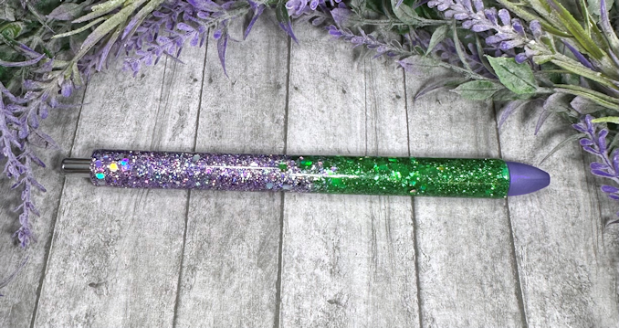 Handmade Ombre Chunky Purple and Green glitter pen with free refill