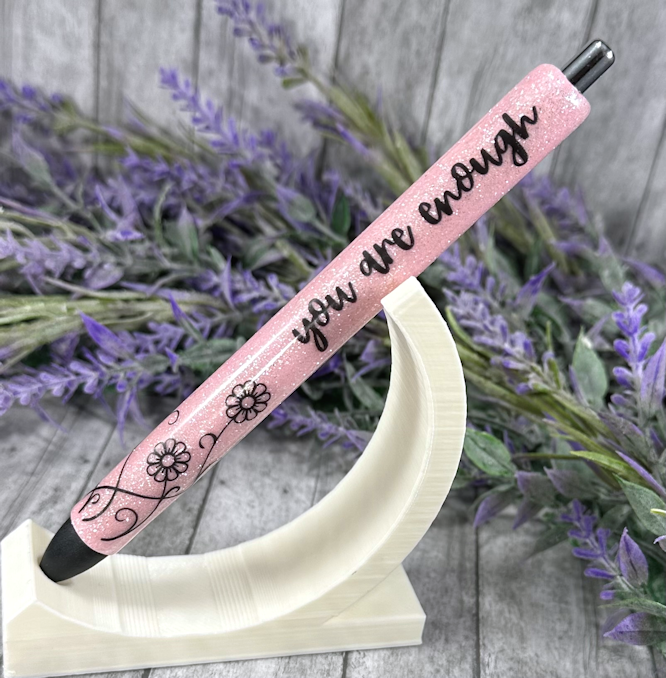 Handmade You Are Enough pink glitter pen with free refill