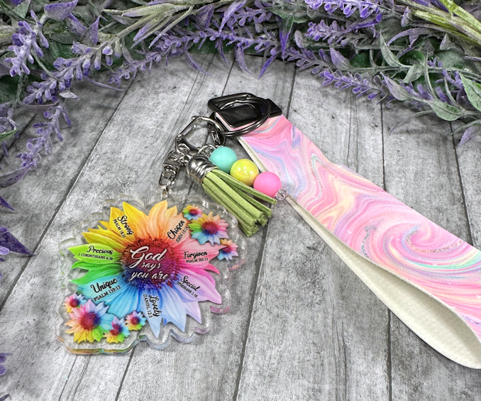 Handmade Rainbow colors Christian Faux Leather Key Fob Wristlet