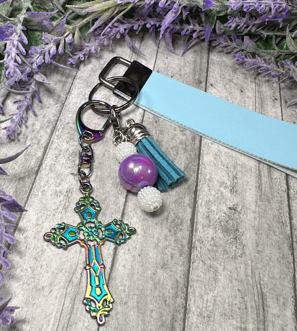 Handmade Celtic Cross Faux Leather Key Fob Wristlet