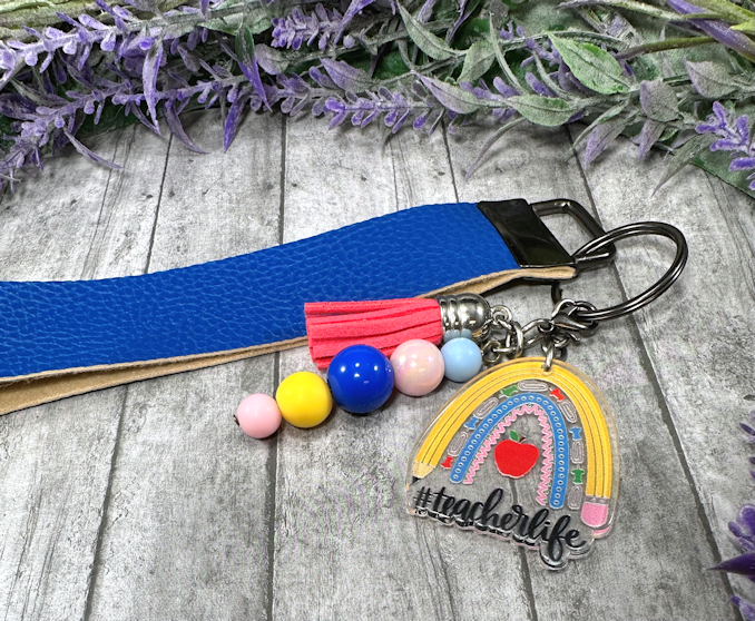 Handmade Teacher Rainbow Faux Leather Key Fob Wristlet